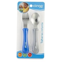 C2257  COLHER E GARFO METAL AZUL/CINZA