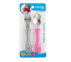 C2258 COLHER E GARFO METAL ROSA/CINZA