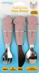 3067 KIT TALHERES ANIMAIS METAL/SIL ROSA